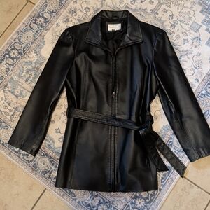 Worthington Black Leather Belted Jacket